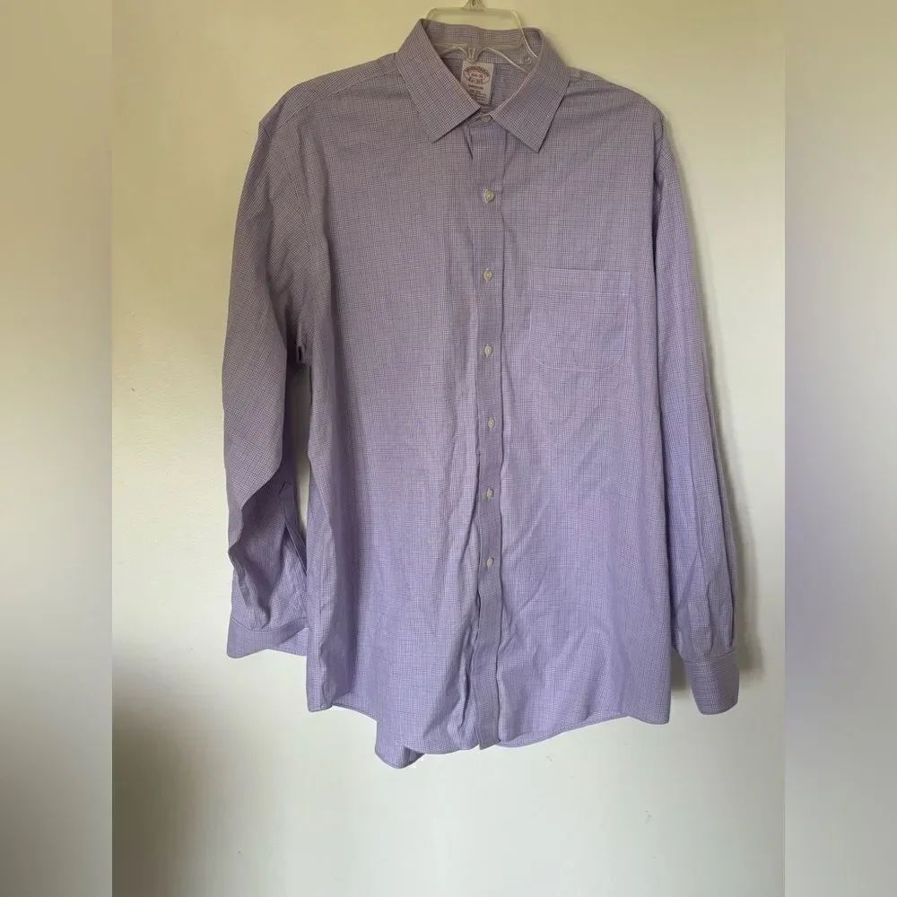Brooks Brothers Madison Dress Shirt Size 16.5-35 Purple Check
